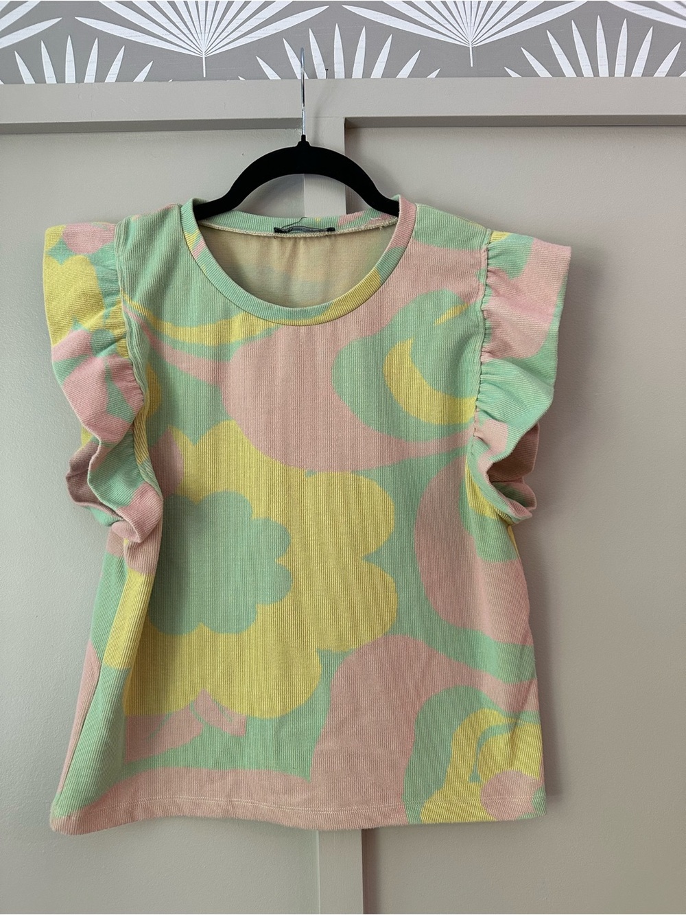 Zara Pastel Floral Ruffle Sleeve Tee - Pink, Mint & Yellow